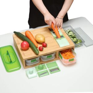 Cutting Board With Containers, Locking Lid, and Built-in GRATER.