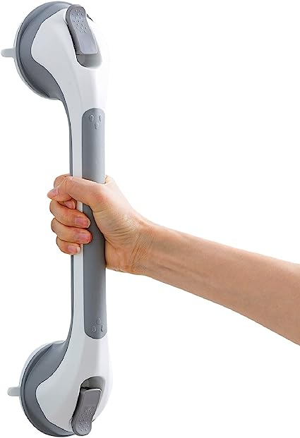 Affordable suction grab bar installed in bathroom for arthritis support