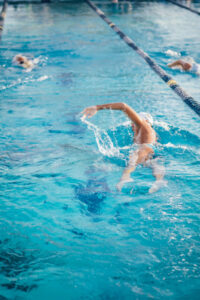 Water aerobics. Resistance from the water strengthens muscles.