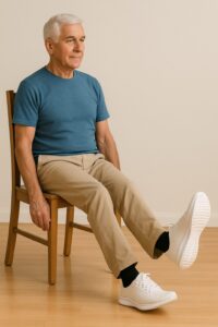 senior doing seated leg extension exercise for knee arthritis