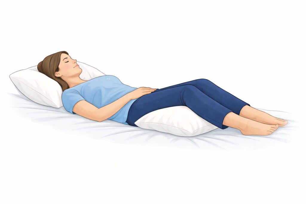Lay on back with pillow under knees